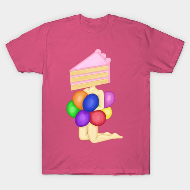 Birthday Cake and Balloons Pin Up Girl T-Shirt by tesiamarieart